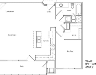 Hampstead one bedroom one bathroom floor plan at The Flats at 84