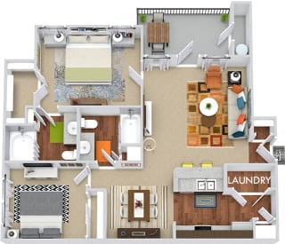 Congress 3D 2 bedroom apartment. Kitchen with bartop open to living and dining rooms. 2 full bathrooms. Large walk-in closet in master. Closet in second bedroom. Patio/balcony.