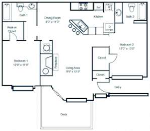 Elan at Mallard Creek B1 Floor Plan 2 Bedroom 2 Bath