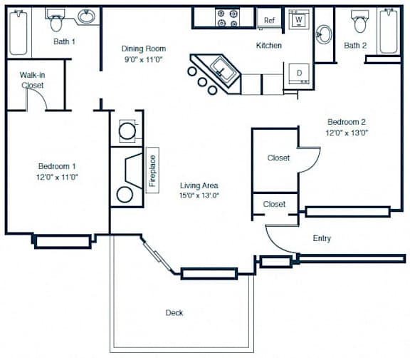 Elan at Mallard Creek B1 Floor Plan 2 Bedroom 2 Bath