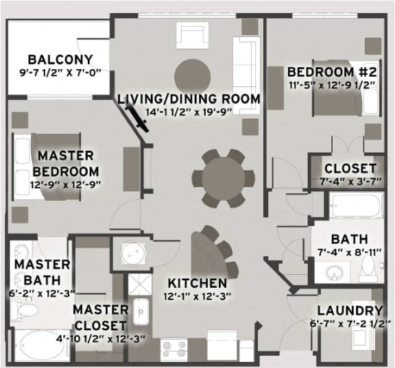 2 Bed 2 Bath Floor Plan at Residences at The Streets of St. Charles, St. Charles