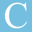 A white letter C on a blue background.