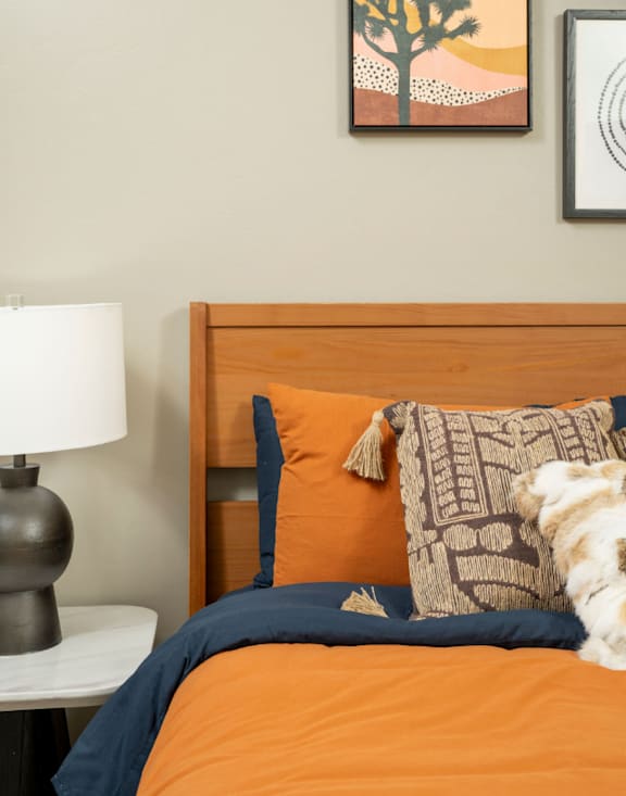 Villa Cielo Cortaro Apartments in Tucson, Arizona Model Bedroom with Wall Art