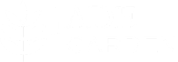 A logo with a plant and the words "Jade Garden".