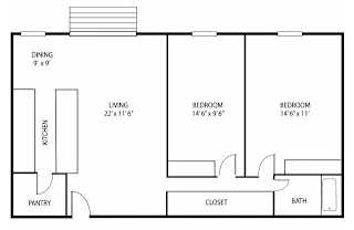 2 Bedroom 1 Bathroom 1,050 Sq. Ft. | Hampshire Floor Plan at Lou Park Apartments in St. Louis Park, MN