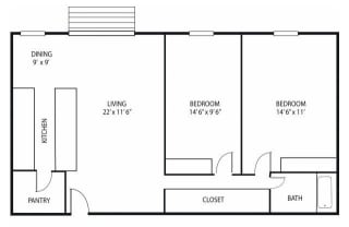 Lou Park Apartments in St. Louis Park, MN 2 Bedroom 1 Bathroom Floor Plan