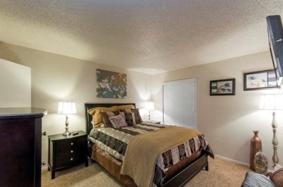 Model Apartment Bedroom with Plush Carpet