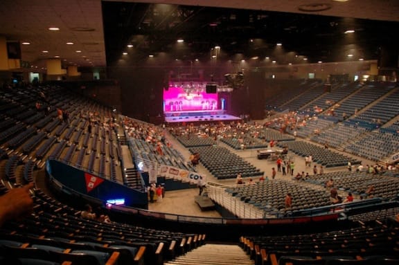 a view of the auditorium from the stage of the convention center