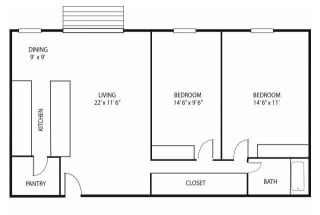 Lou Park Apartments in St. Louis Park, MN 2 Bedroom 1 Bathroom Floor Plan