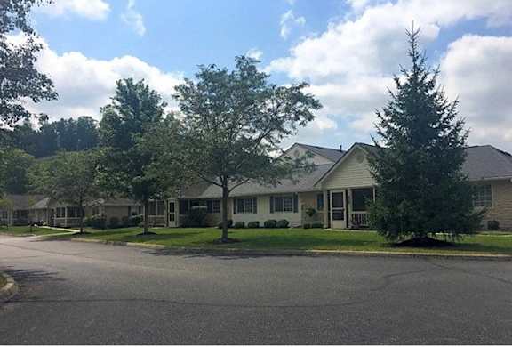 a row of houses on a street with trees