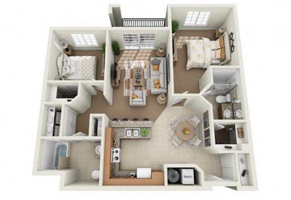 2 Bedroom 2 Bathroom Floor Plan at Siena Villas Apartments, Orem, UT, 84097