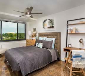 Beautiful bedroom with ceiling fan at The Graham at Southern Towers, Alexandria, Virginia