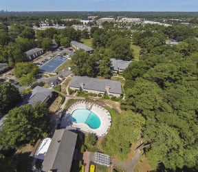an aerial view of a swimming pool in the middle of a city  at Lexington on the Green, Raleigh, NC, 27604