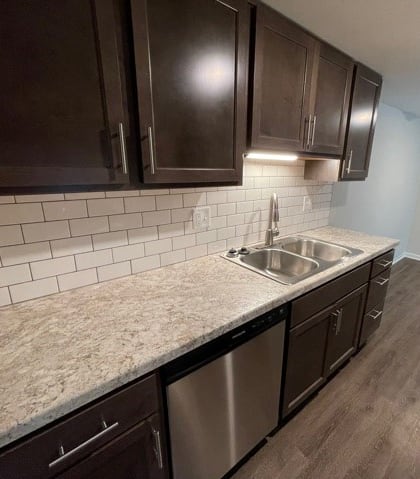 a kitchen with a sink and a dishwasher