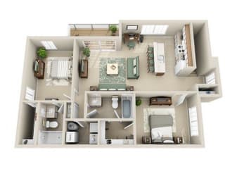 Floor Plan 2 Bedroom 2 Bath Renovated