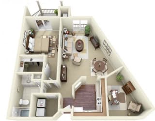 One Bedroom Style D Apartment Floor Plan