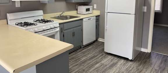a kitchen with a stove a refrigerator and a sink