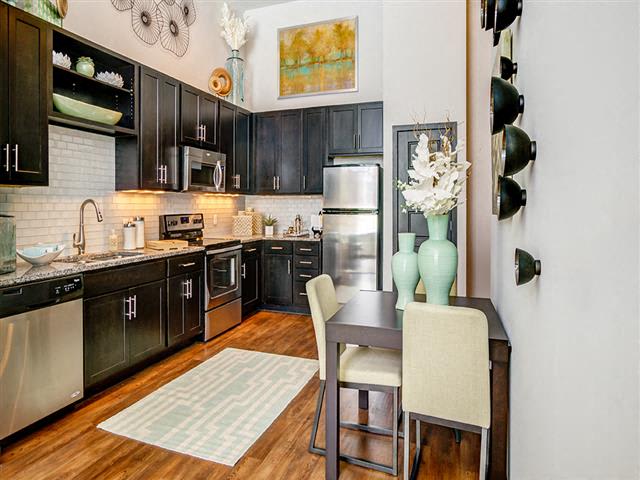The Flats at Taylor Place model kitchen with high ceilings - Nashville, TN