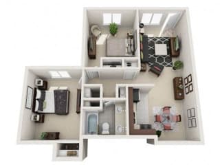 2 Bed, 1 Bath, 850 sq. ft. B1