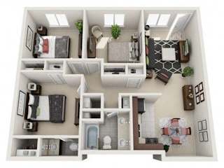 3 Bed, 1.5 Bath, 1000 sq. ft. C1