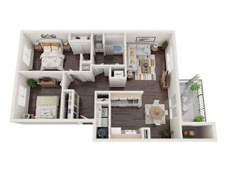 2Bed 1Bath Floor Plan at Brush Meadows I & II Apartments, Billings, 59105