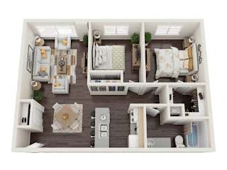 2Bd 1Bth Floor Plan at Brush Meadows I & II Apartments, Billings, Montana