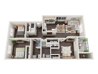 3Bed 2Bath Floor Plan at Brush Meadows I & II Apartments, Billings