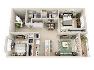 Floor Plan 2 Bedroom 2 Bath Renovated