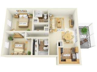 B2R Floor Plan at Fountains of Largo, Largo, 33774