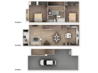 2 bed 2 bath with garage on first level
