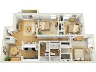 3 Bedroom 2 Bathroom, 1149 Square-Foot Floor Plan at L&#x27;Estancia, Florida