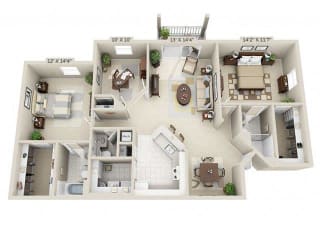 Two bedroom two and a half bathroom with den 3D floor plan