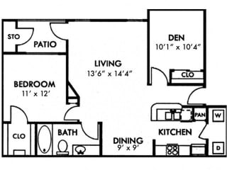 Floor Plan One Bedroom A3 with Den