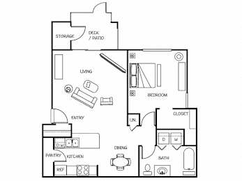 1 Bed 1 Bath Apartment in our L Building at 5100 Summit Apartments