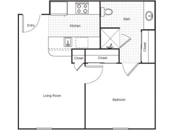 1 Bedroom 1 Bath 2D Floorplan-Senior Living at Matthew Henson Apartments Phoenix, AZ