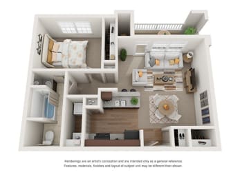1x1 illustrative floor plan at Ashley Collegetown in Atlanta, Georgia