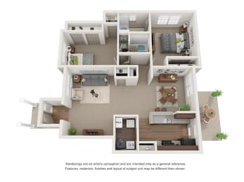2x1 illustrative floor plan with den at Ashley Collegetown in Atlanta, Georgia