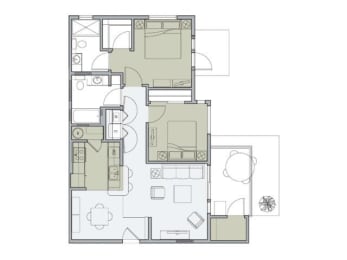 2 Bedroom 2 Bathroom Floor Plan at Mullan Reserve, Missoula, MT