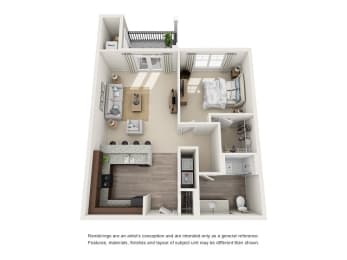Birmingham 1 Bedroom 1 Bath Floor Plan at Abberly at Southpoint Apartment Homes by HHHunt, Virginia, 22407