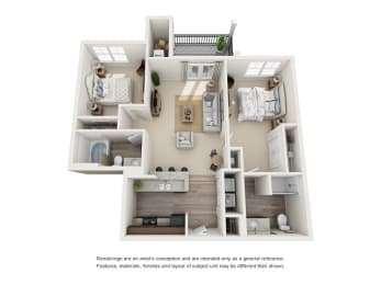 Nashville 2 Bedroom 2 Bath Floor Plan at Abberly at Southpoint Apartment Homes by HHHunt, Fredericksburg, VA