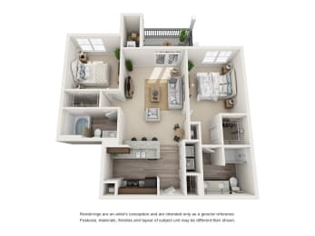 Charlotte 2 Bedroom 2 Bath Floor Plan at Abberly at Southpoint Apartment Homes by HHHunt, Fredericksburg, Virginia