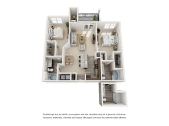 New Orleans 2 Bedroom 2 Bath Floor Plan at Abberly at Southpoint Apartment Homes by HHHunt, Virginia, 22407