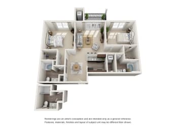 Norfolk 2 Bedroom 2 Bath Floor Plan at Abberly at Southpoint Apartment Homes by HHHunt, Fredericksburg