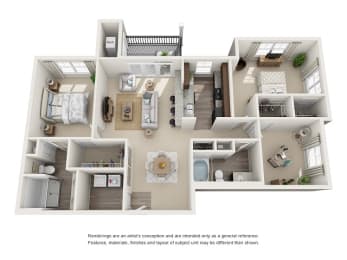Savannah 2 Bedroom 2 Bath Floor Plan at Abberly at Southpoint Apartment Homes by HHHunt, Fredericksburg, VA, 22407