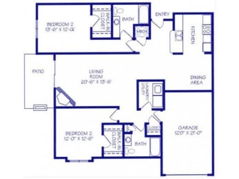 The Harbor I two bedroom two bathroom floorplan at Northbrook Apartments
