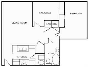 Two Bedroom Floor Plan at North Harrison Senior Apts, Shelbyville, 46176
