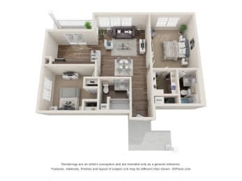 Keats Two Bedroom Two Bathroom Floor Plan at Fairlane Woods Apartments, Dearborn, MI, 48126