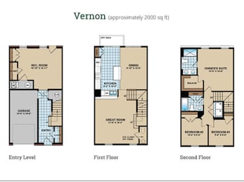 3 Bed 2.5 Bath Floor Plan at Townes at Pine Orchard, Ellicott City, Maryland