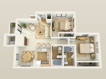2 bedroom 2 bathroom Floor plan A at Pacific Harbors Sunrise Apartments, Las Vegas, Nevada