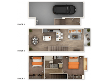 3 level 2 bed 2 bath with garage